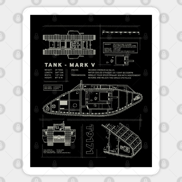 MARK V - WW1 Tank Blueprint Sticker by Distant War